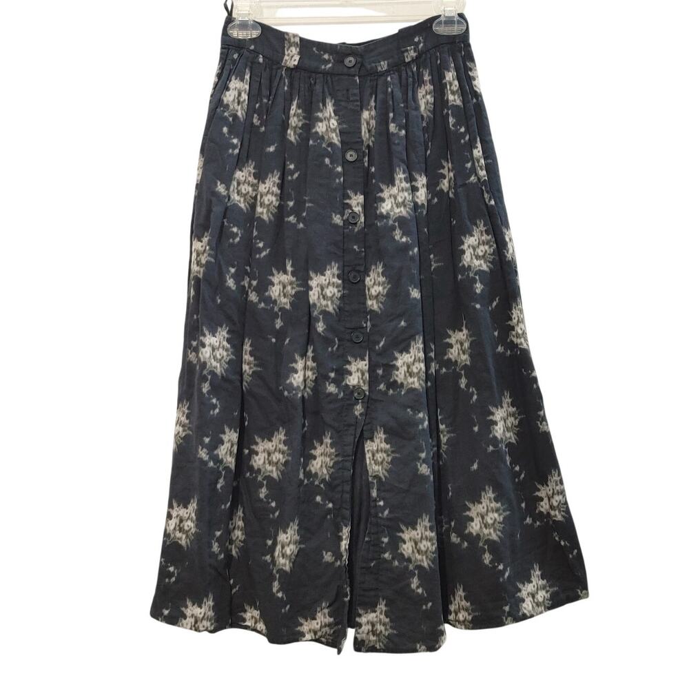 Brock Collection Black Abstract Print Cotton Silk Blend Midi Skirt Womens 2